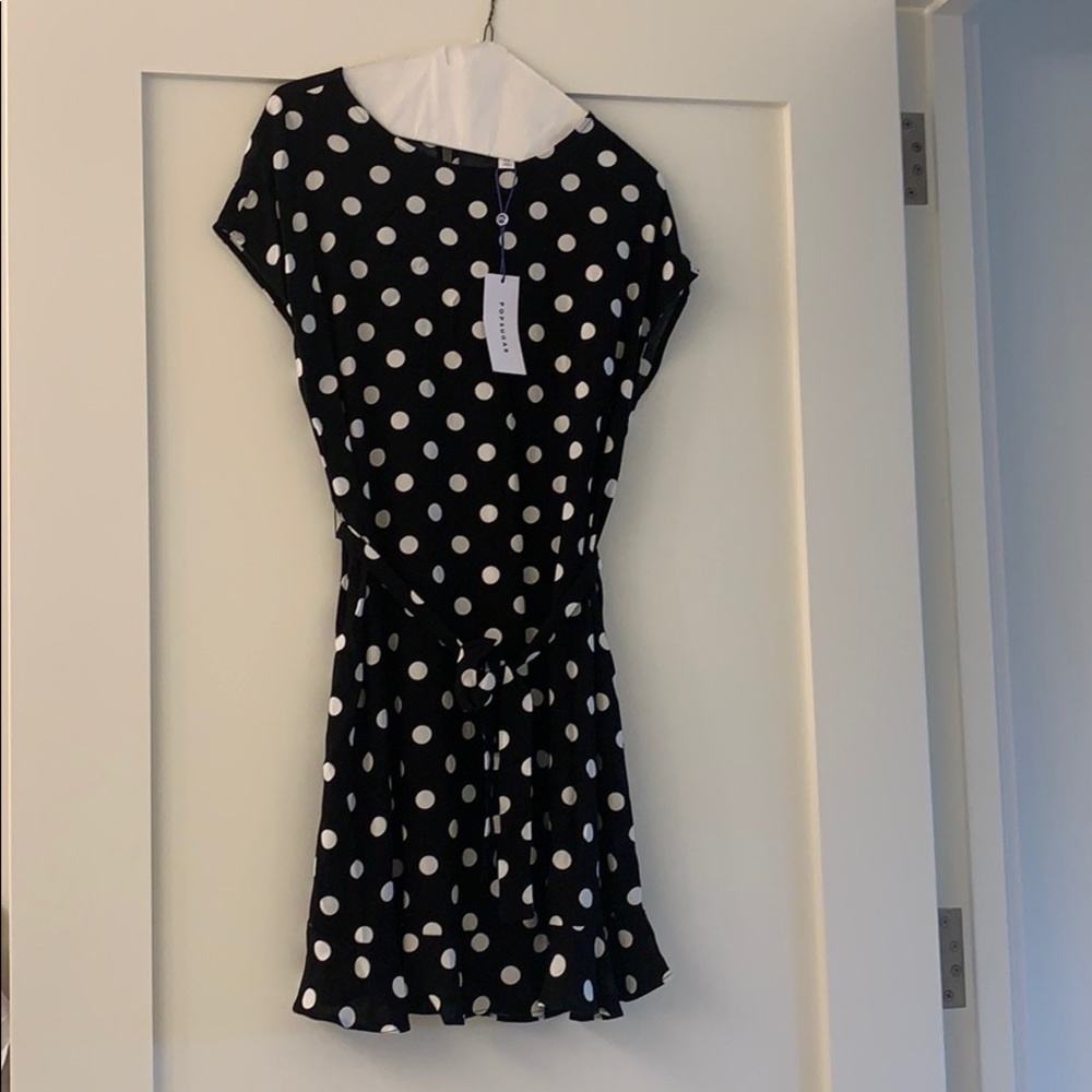 *NWT* Black+White Polka Dot Tie Waist Dress - sz M